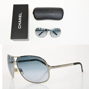 CHANEL Logo Aviator Sunglasses Eye Wear Metal Silver Italy 02RF393